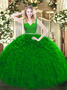 Gorgeous Floor Length Ball Gowns Sleeveless Green Quinceanera Gown Zipper