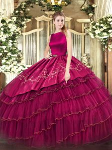 Shining Floor Length Ball Gowns Sleeveless Fuchsia Vestidos de Quinceanera Clasp Handle