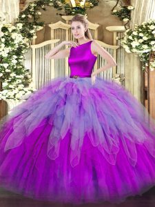 Scoop Sleeveless Clasp Handle Quince Ball Gowns Multi-color Organza