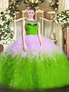 Popular Multi-color Ball Gowns Beading and Ruffles Sweet 16 Dress Zipper Tulle Sleeveless Floor Length
