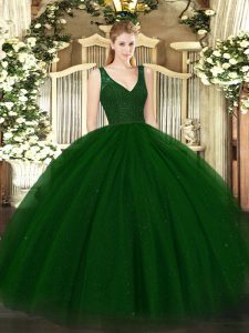 High Quality Floor Length Green Quinceanera Dress V-neck Sleeveless Zipper