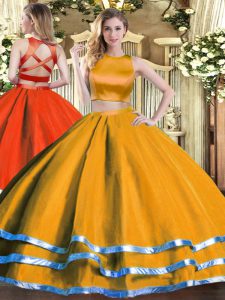Modern Sleeveless Floor Length Ruching Criss Cross 15th Birthday Dress with Orange