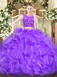 Lavender Sleeveless Beading and Ruffles Floor Length Quinceanera Gowns