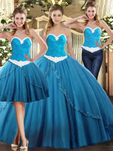 Teal Sweetheart Neckline Beading Ball Gown Prom Dress Sleeveless Lace Up