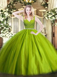 Low Price Floor Length Zipper 15 Quinceanera Dress Olive Green for Military Ball and Sweet 16 and Quinceanera with Beading