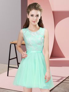 Apple Green Sleeveless Lace Mini Length Quinceanera Court Dresses