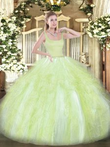 Amazing Yellow Green Sleeveless Tulle Zipper Quinceanera Dresses for Military Ball and Sweet 16 and Quinceanera