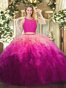 Edgy Fuchsia Sleeveless Organza Zipper Quinceanera Gowns for Military Ball and Sweet 16