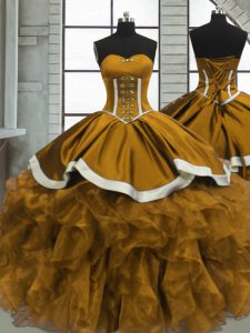 Sweetheart Sleeveless Lace Up 15 Quinceanera Dress Yellow Organza