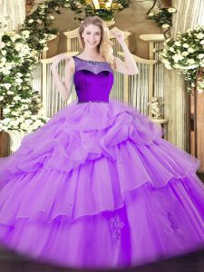 Organza Scoop Sleeveless Zipper Beading and Pick Ups 15th Birthday Dress in Lavender