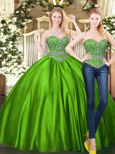 Green Sleeveless Tulle Lace Up Sweet 16 Quinceanera Dress for Military Ball and Sweet 16 and Quinceanera