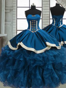 Edgy Blue Sleeveless Beading and Ruffles Floor Length Sweet 16 Dress