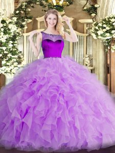 Attractive Floor Length Ball Gowns Sleeveless Lavender 15th Birthday Dress Zipper