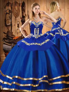 Organza Sweetheart Sleeveless Lace Up Embroidery Sweet 16 Quinceanera Dress in Blue