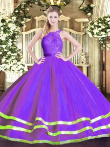 Beautiful Eggplant Purple Ball Gowns Lace Quinceanera Dresses Zipper Tulle Sleeveless Floor Length