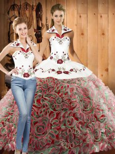 Eye-catching Lace Up Vestidos de Quinceanera Multi-color for Military Ball and Sweet 16 and Quinceanera with Embroidery Sweep Train
