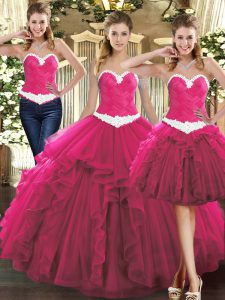 Fuchsia Sleeveless Ruffles Floor Length Sweet 16 Dress