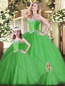 Green Sleeveless Floor Length Beading Lace Up Sweet 16 Quinceanera Dress