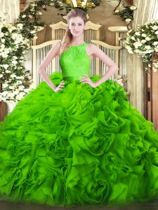 Popular Scoop Sleeveless Zipper Ball Gown Prom Dress Fabric With Rolling Flowers