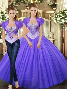 Free and Easy Purple Straps Lace Up Beading Sweet 16 Quinceanera Dress Sleeveless