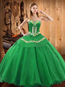 Affordable Sweetheart Sleeveless Satin and Tulle Quinceanera Gown Embroidery Lace Up