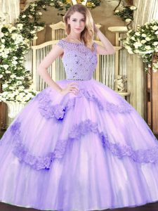 Sexy Bateau Sleeveless Zipper Ball Gown Prom Dress Lavender Tulle