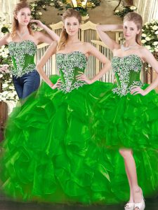 Sweetheart Sleeveless Lace Up Sweet 16 Dress Green Organza