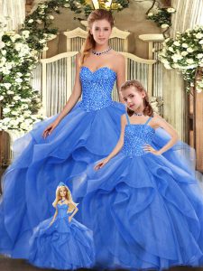 Fashion Sleeveless Lace Up Floor Length Beading and Ruffles Quinceanera Gown
