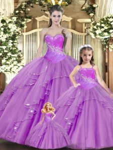 Pretty Lace Sleeveless Floor Length Quinceanera Gown and Beading and Ruching