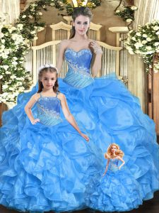 Adorable Baby Blue Quinceanera Gown Military Ball and Sweet 16 and Quinceanera with Beading and Ruffles Sweetheart Sleeveless Lace Up