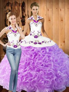 Free and Easy Halter Top Sleeveless Lace Up 15th Birthday Dress Lilac Fabric With Rolling Flowers