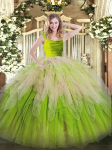 Sleeveless Organza Floor Length Zipper Quinceanera Dress in Multi-color with Ruffles