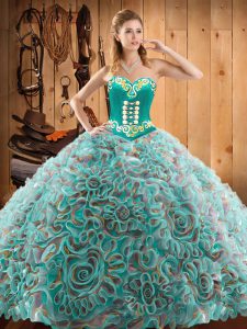 Eye-catching Multi-color Lace Up Sweet 16 Quinceanera Dress Embroidery Sleeveless With Train Sweep Train