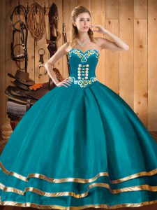 Fantastic Sleeveless Floor Length Embroidery Lace Up Quinceanera Gown with Teal