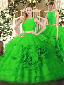 Charming Green Scoop Neckline Ruffles Sweet 16 Dresses Sleeveless Zipper
