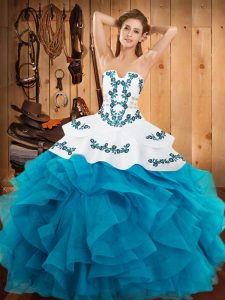 Inexpensive Floor Length Ball Gowns Sleeveless Teal Sweet 16 Dress Lace Up