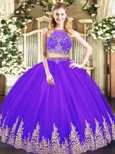 Extravagant Purple Sleeveless Tulle Zipper 15 Quinceanera Dress for Military Ball and Sweet 16