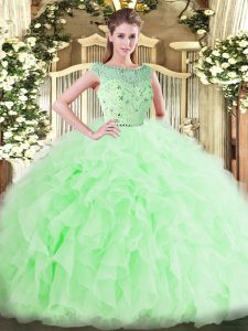 Apple Green Ball Gowns Beading and Ruffles Ball Gown Prom Dress Zipper Tulle Sleeveless Floor Length
