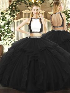Tulle Sleeveless Floor Length Quince Ball Gowns and Ruffled Layers