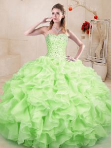 Excellent Yellow Green Sweet 16 Dress Sweet 16 and Quinceanera with Beading and Ruffles Sweetheart Sleeveless Lace Up