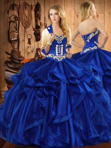 Sophisticated Royal Blue Sleeveless Embroidery and Ruffles Floor Length Ball Gown Prom Dress