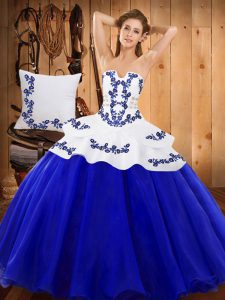 Luxurious Royal Blue Sleeveless Embroidery Floor Length Ball Gown Prom Dress