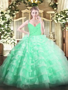 Stunning Floor Length Ball Gowns Sleeveless Apple Green 15 Quinceanera Dress Zipper