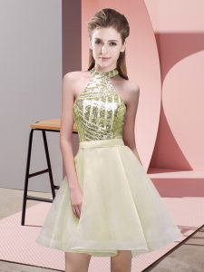 Stunning Mini Length Backless Quinceanera Dama Dress Light Yellow for Prom and Party and Wedding Party with Sequins