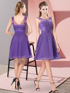 Modern Lavender Zipper Damas Dress Appliques Sleeveless Knee Length