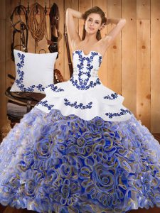 Decent Embroidery Ball Gown Prom Dress Multi-color Lace Up Sleeveless With Train Sweep Train