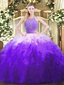 Customized Multi-color Sleeveless Beading and Ruffles Floor Length Quinceanera Gown