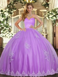 Sweetheart Sleeveless Lace Up Quince Ball Gowns Lavender Tulle