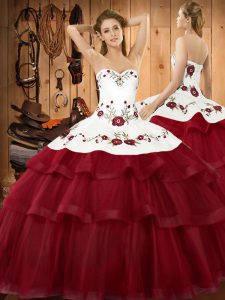 Pretty Sleeveless Sweep Train Embroidery and Ruffled Layers Lace Up Quinceanera Dress