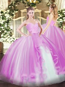 Edgy Sleeveless Floor Length Ruffles Lace Up Sweet 16 Dresses with Lilac